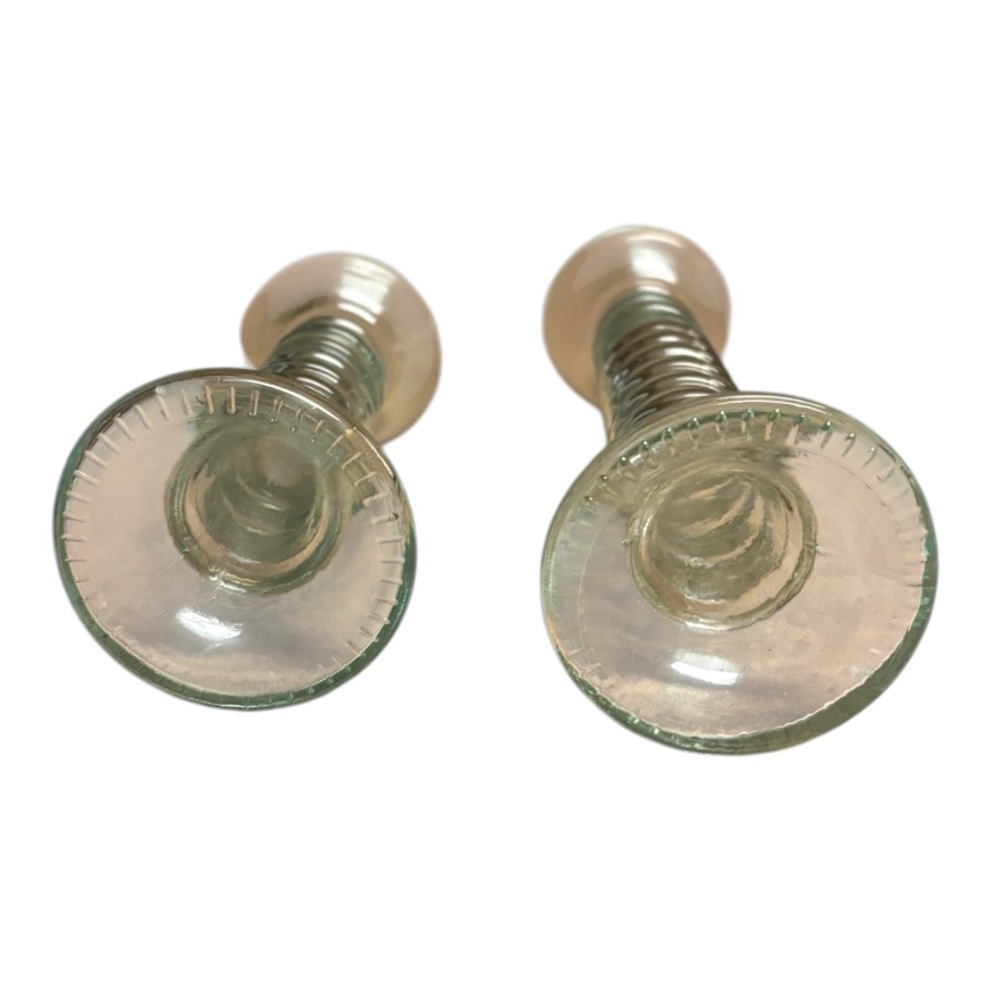 Set of 2 - Vintage La Mediterranea Recycled Clear/Green Glass Candlesticks. - Picture 4 of 5